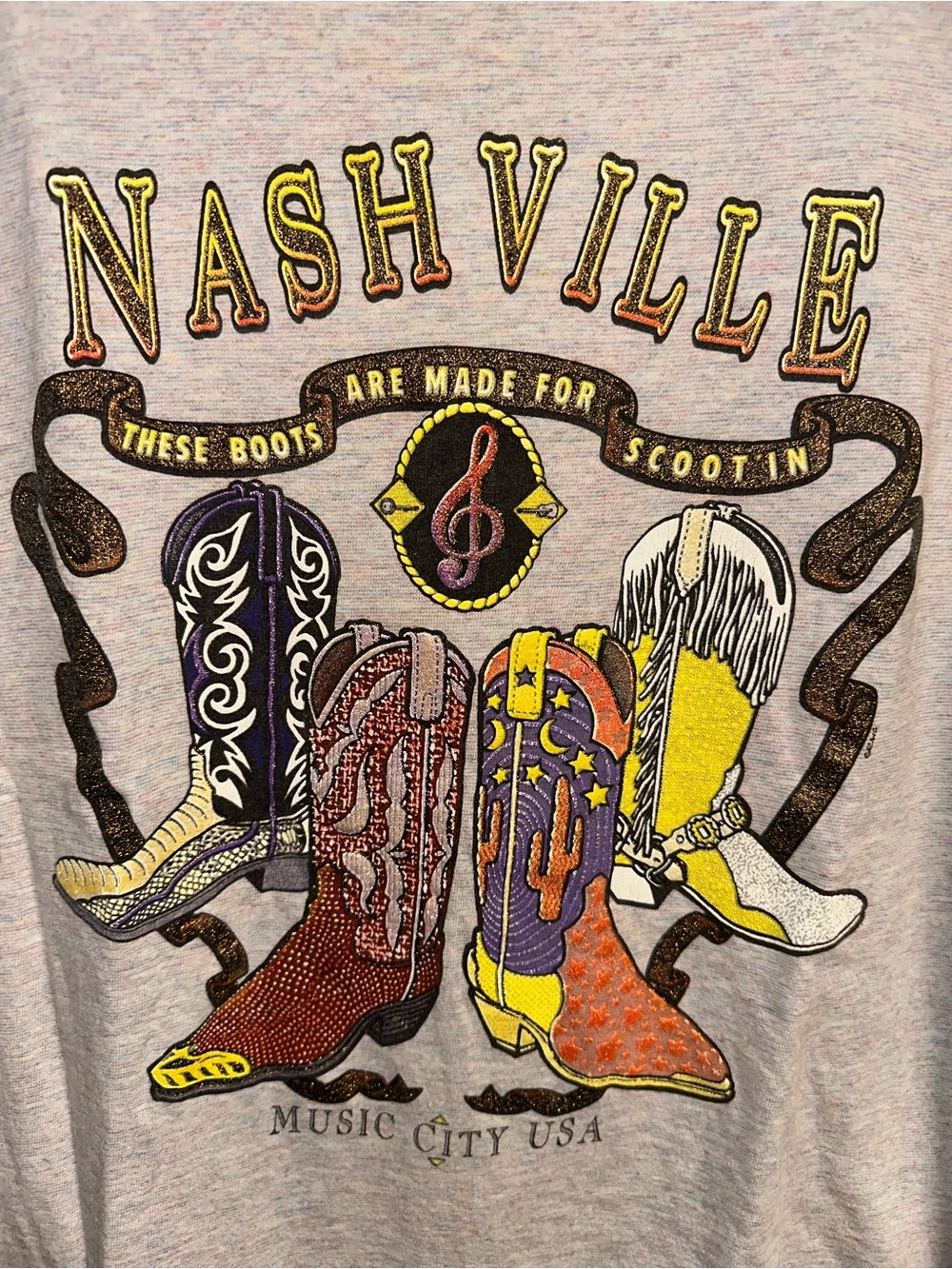 Vtg 90s Nashville Glittery Cotton Tshirt - Picture 2 of 10
